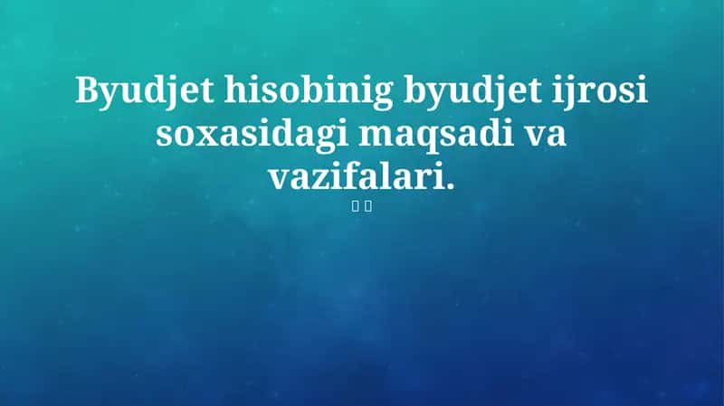 Byudjet hisobining maqsadi va vazifalari