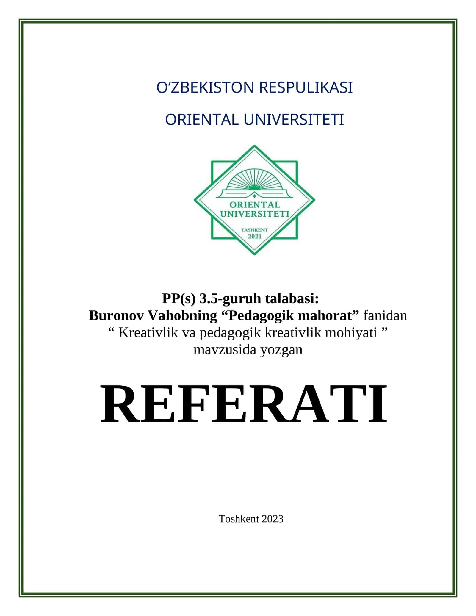 Kreativlik va pedagogik kreativlik mohiyati