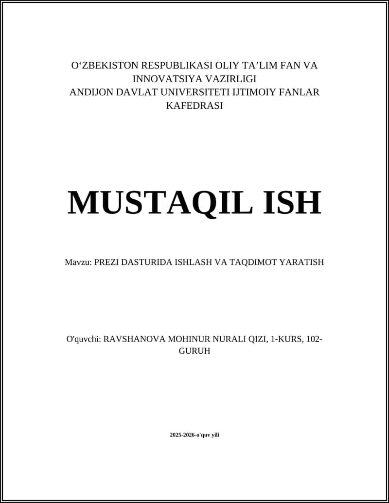 PREZI DASTURIDA ISHLASH VA TAQDIMOT YARATISH