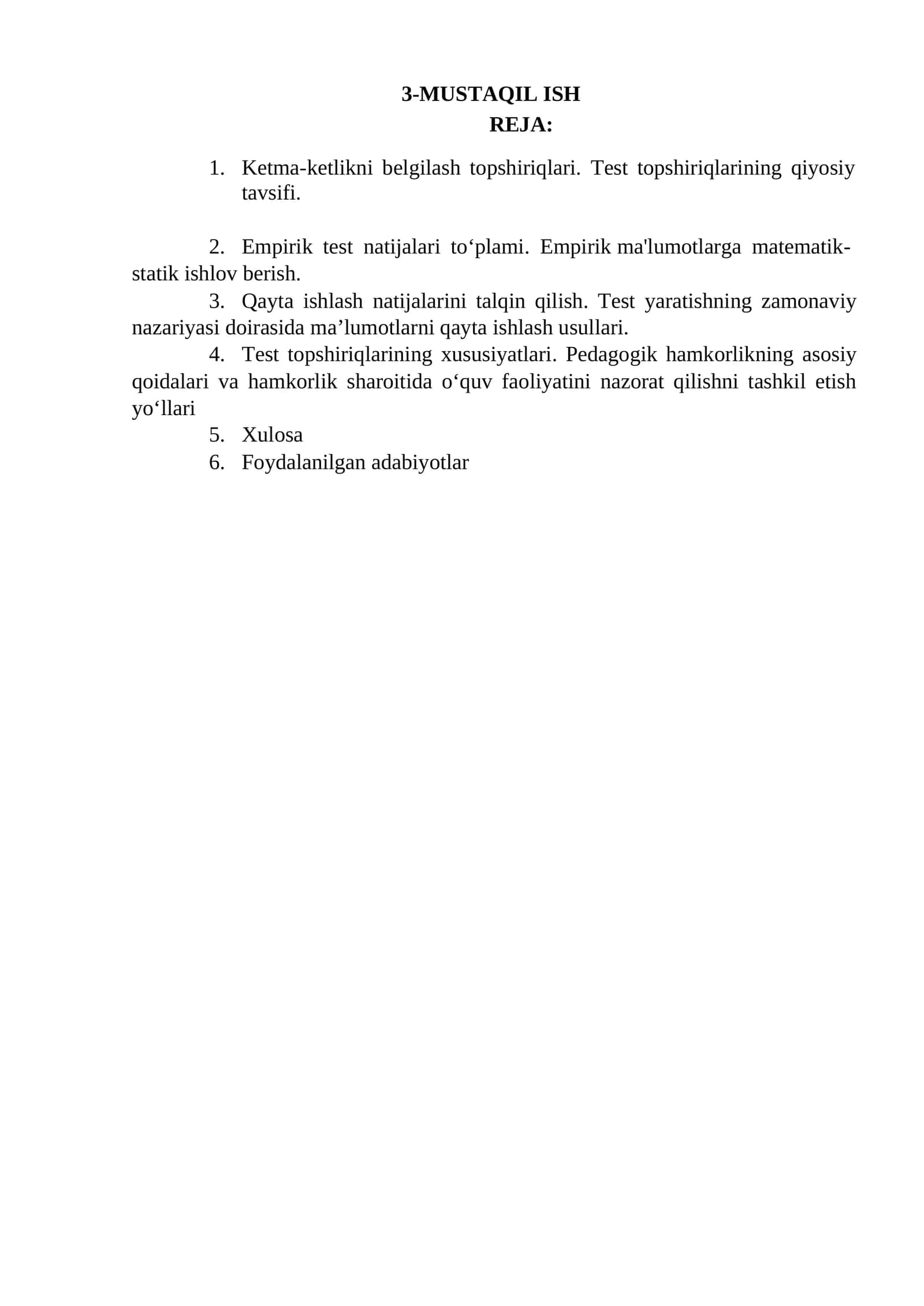 Ketma-ketlikni belgilash topshiriqlari. Test topshiriqlarining qiyosiy tavsifi