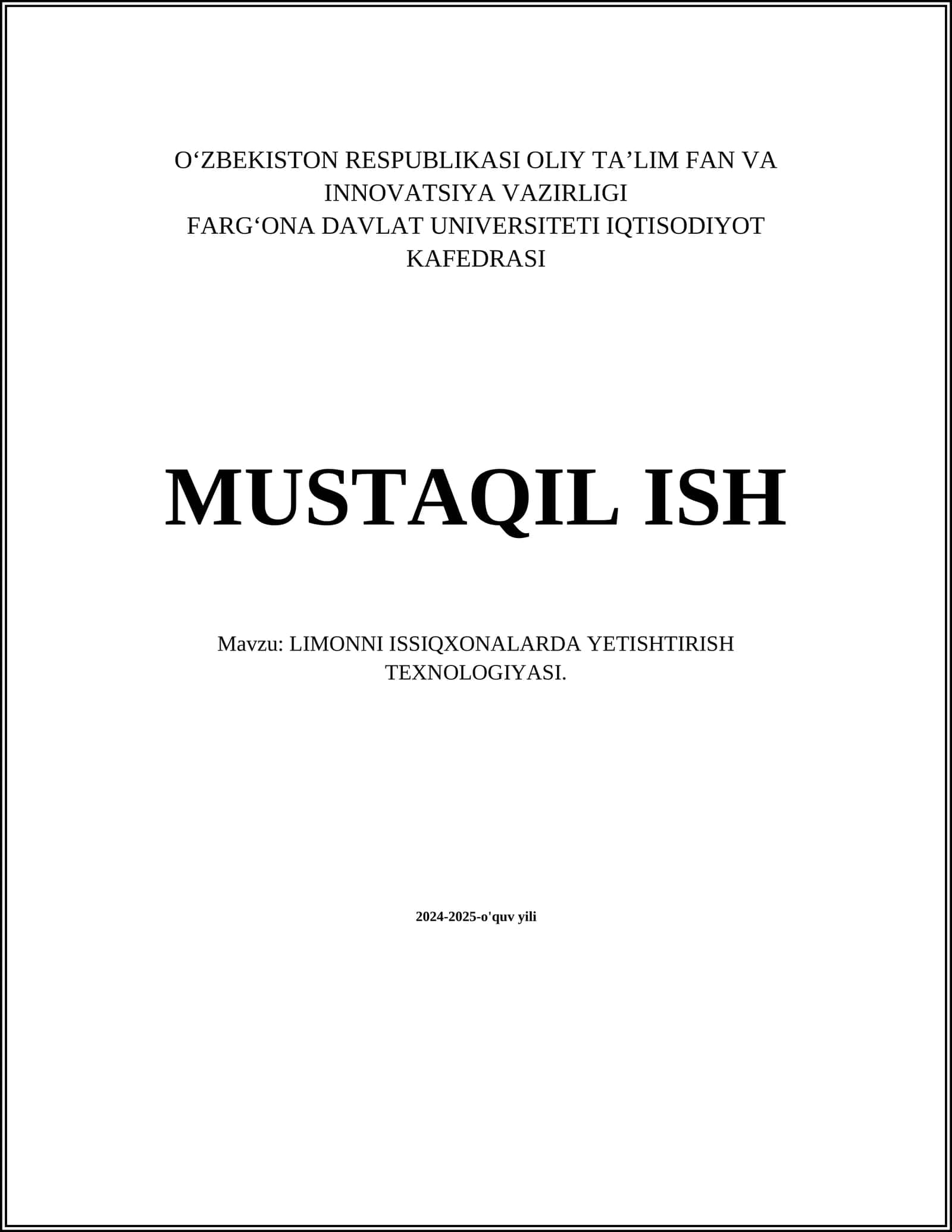 LIMONNI ISSIQXONALARDA YETISHTIRISH TEXNOLOGIYASI