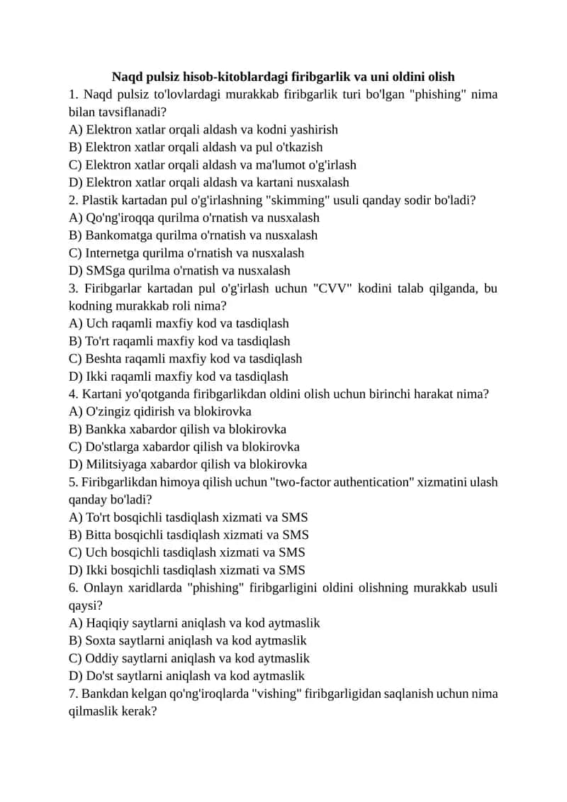 Naqd pulsiz hisob-kitoblarda firibgarlik