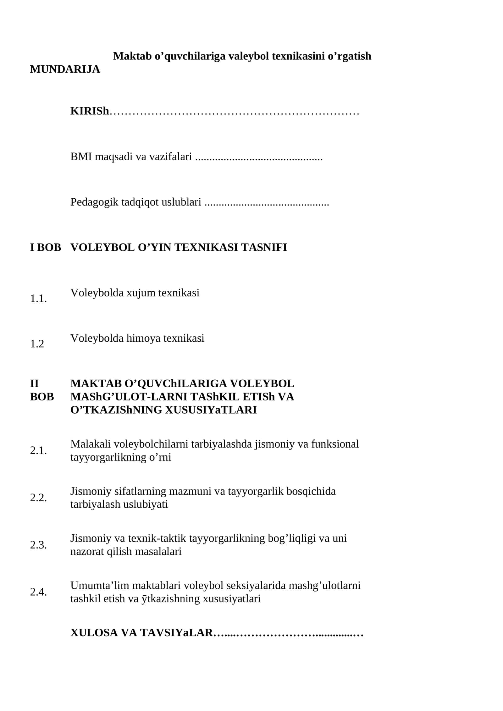 Voleybol texnikasini o’rgatish