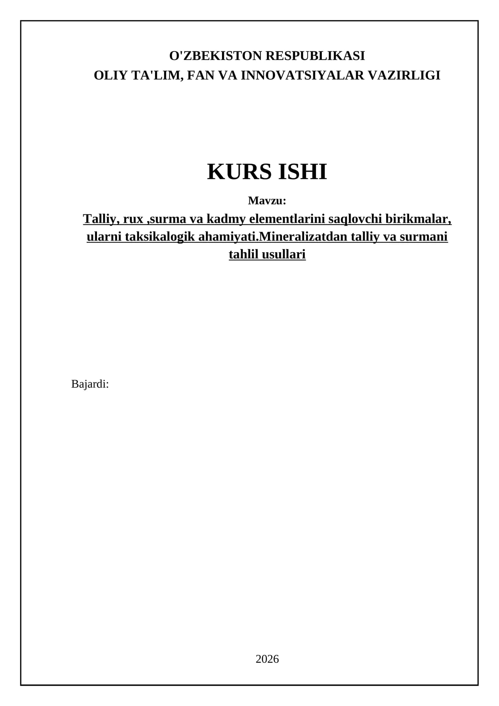 Talliy, Rux, Surma va Kadmiy Elementlarini saqlovchi Birikmalar