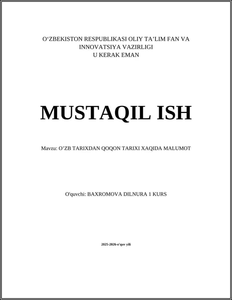 OʼZB TARIXDAN QOQON TARIXI XAQIDA MALUMOT