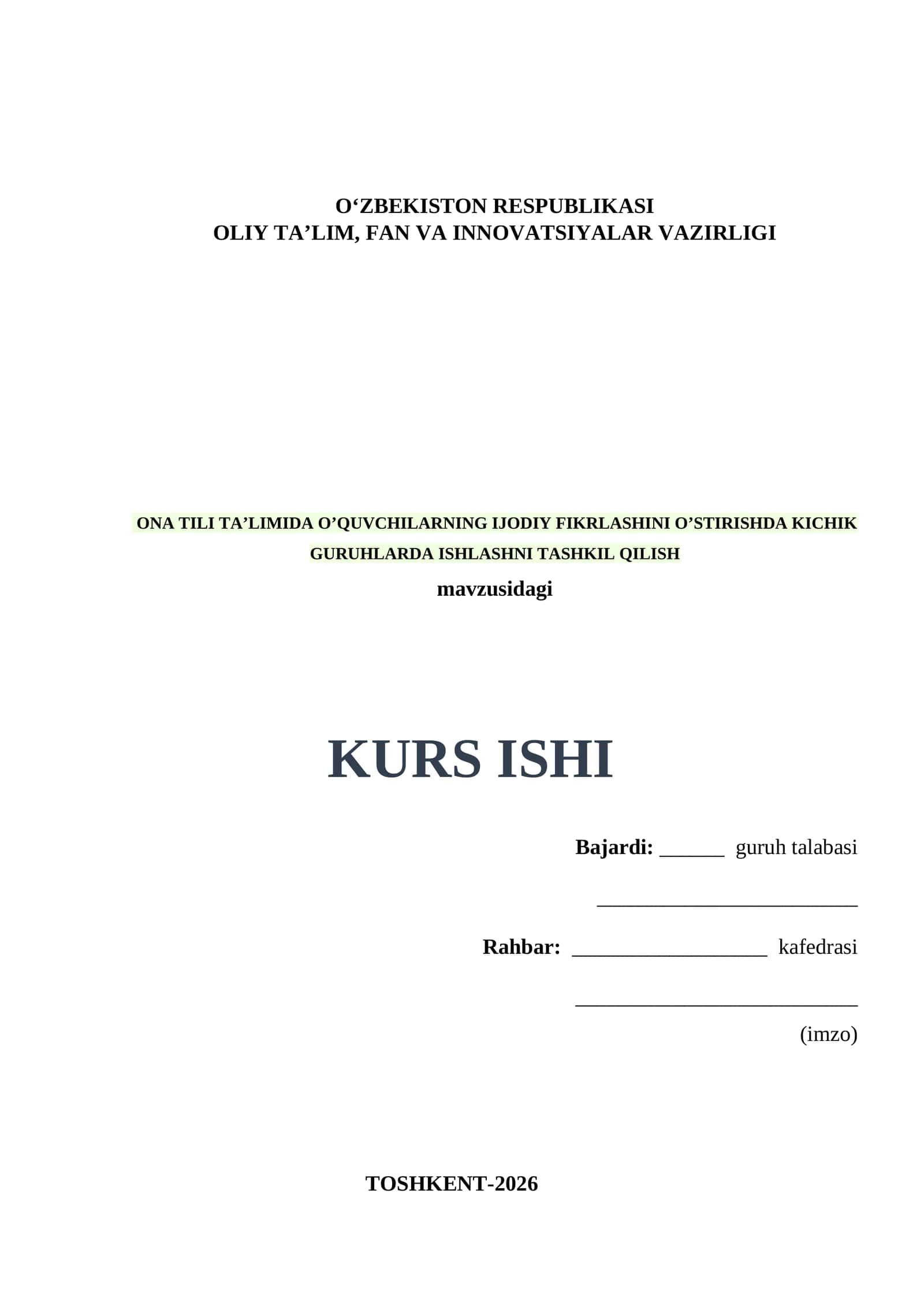 ONA tili talimida o`quvchilarning ijodiy fikrlashi