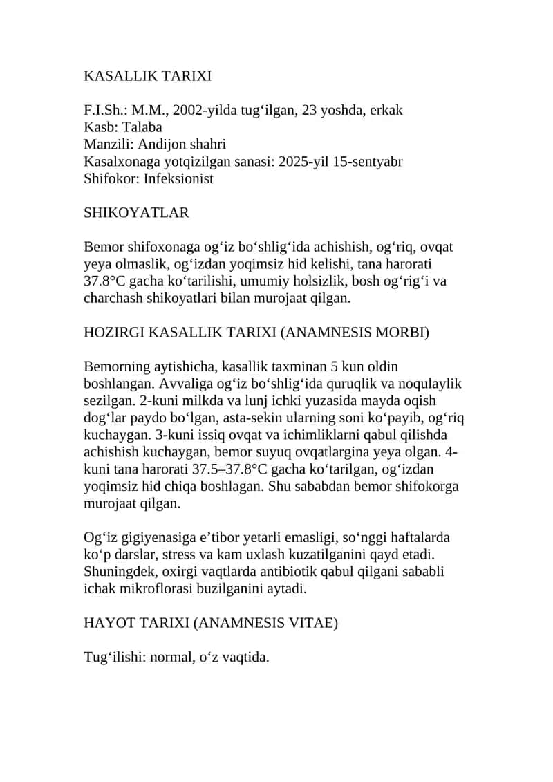 Stomatit kasallik tarixi