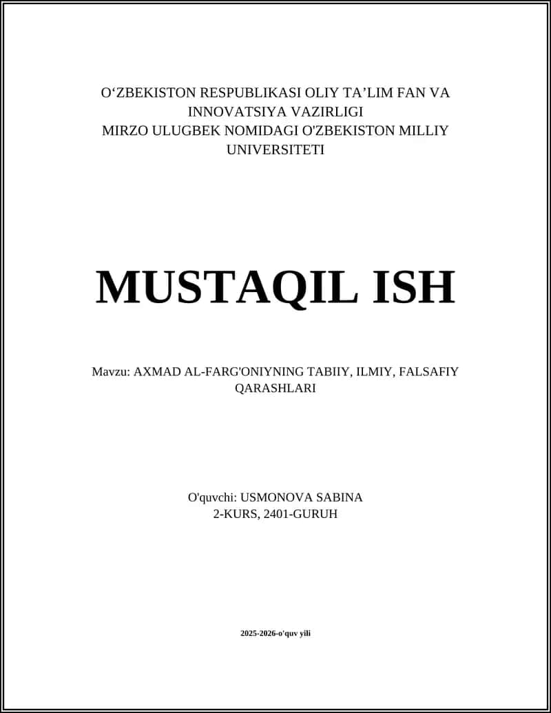 Ahmad al-Farg'oniynig tabiiy, ilmiy, falsafiy qarashlari