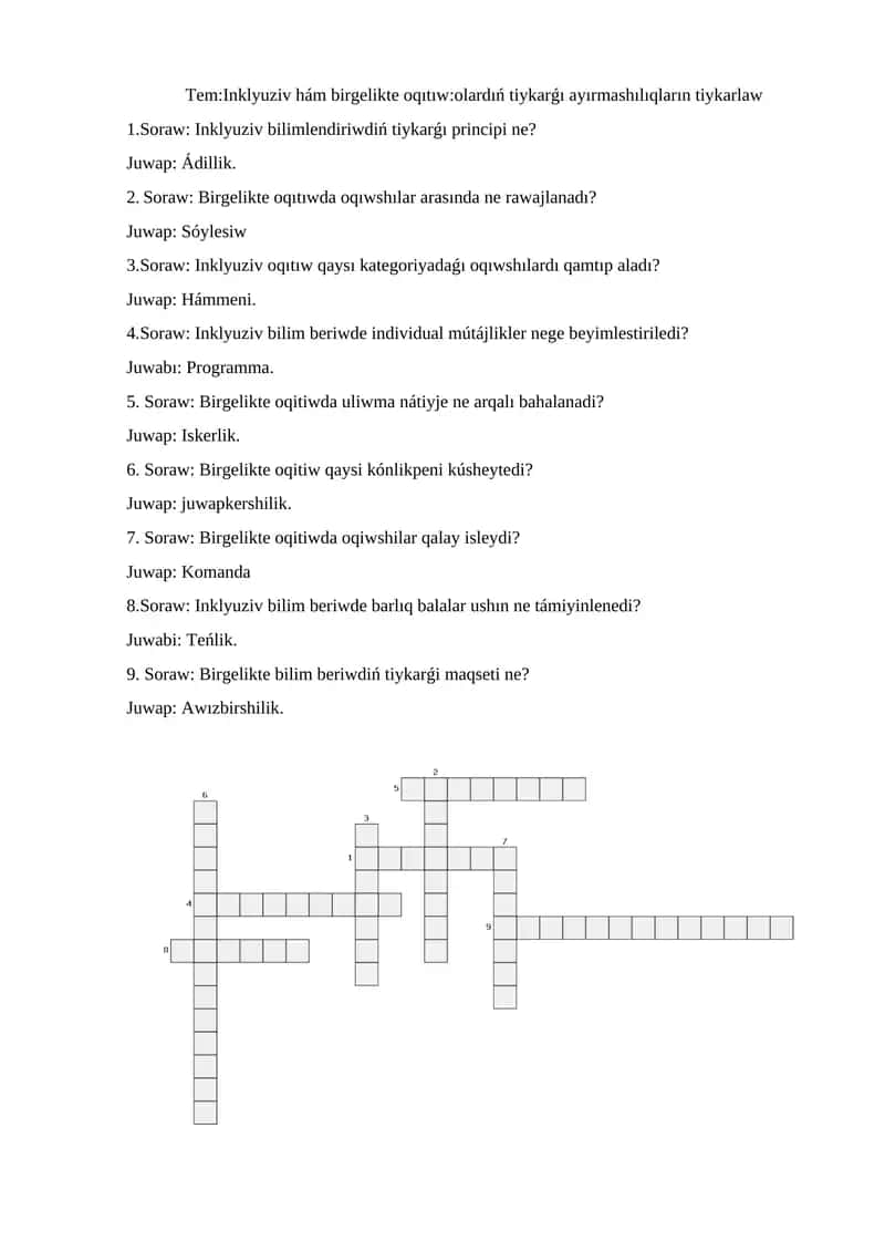 Inklyuziv hám birgelikte oqıtıw:olardıń tiykarǵı ayırmashılıqların tiykarlaw