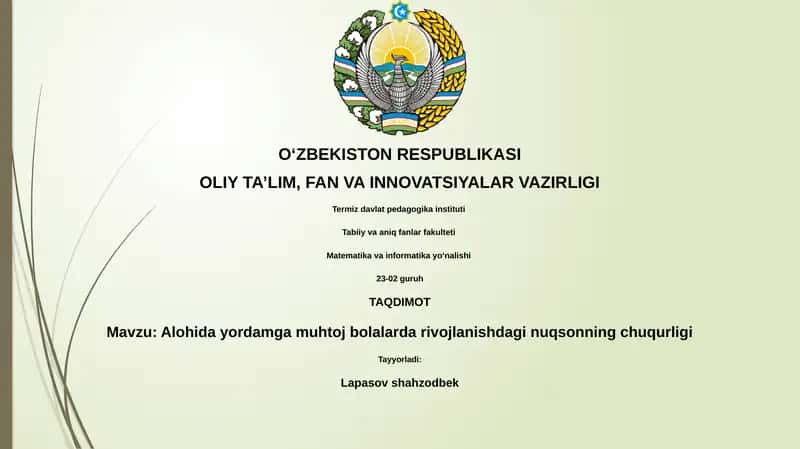 Alohida yordamga muhtoj bolalarda rivojlanishdagi nuqsonning chuqurligi