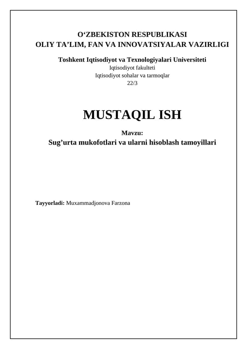 Sug'urta mukofotlari va ularni hisoblash tamoyillari