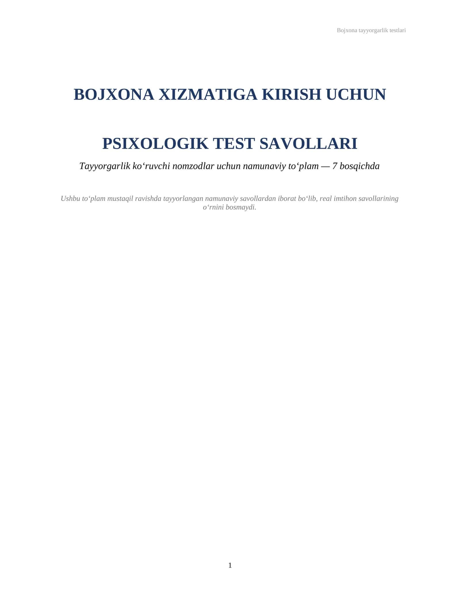 Bojxona tayyorgarlik testlari