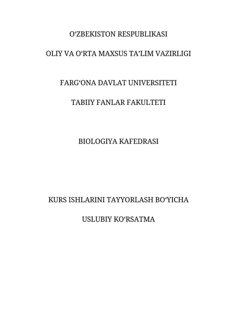 Biologiya o‘qitish metodikasi ta’lim yo‘nalishi o‘quv rejasi va o‘quv dasturi