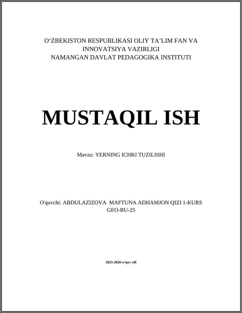 YERNING ICHKI TUZILISHI