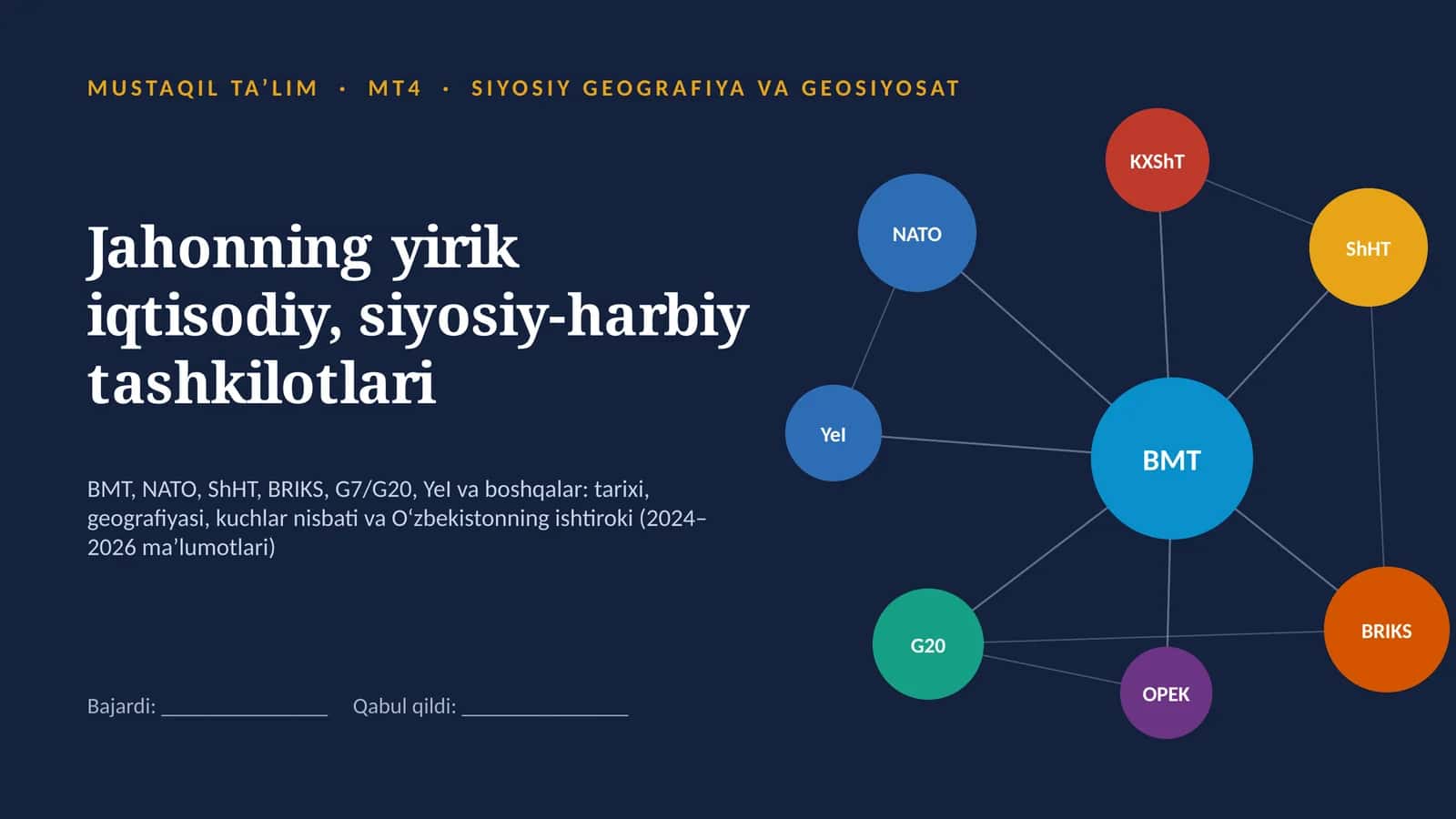 jahonning yirik iqtisodiy siyosiy-harbiy tashkilotlari