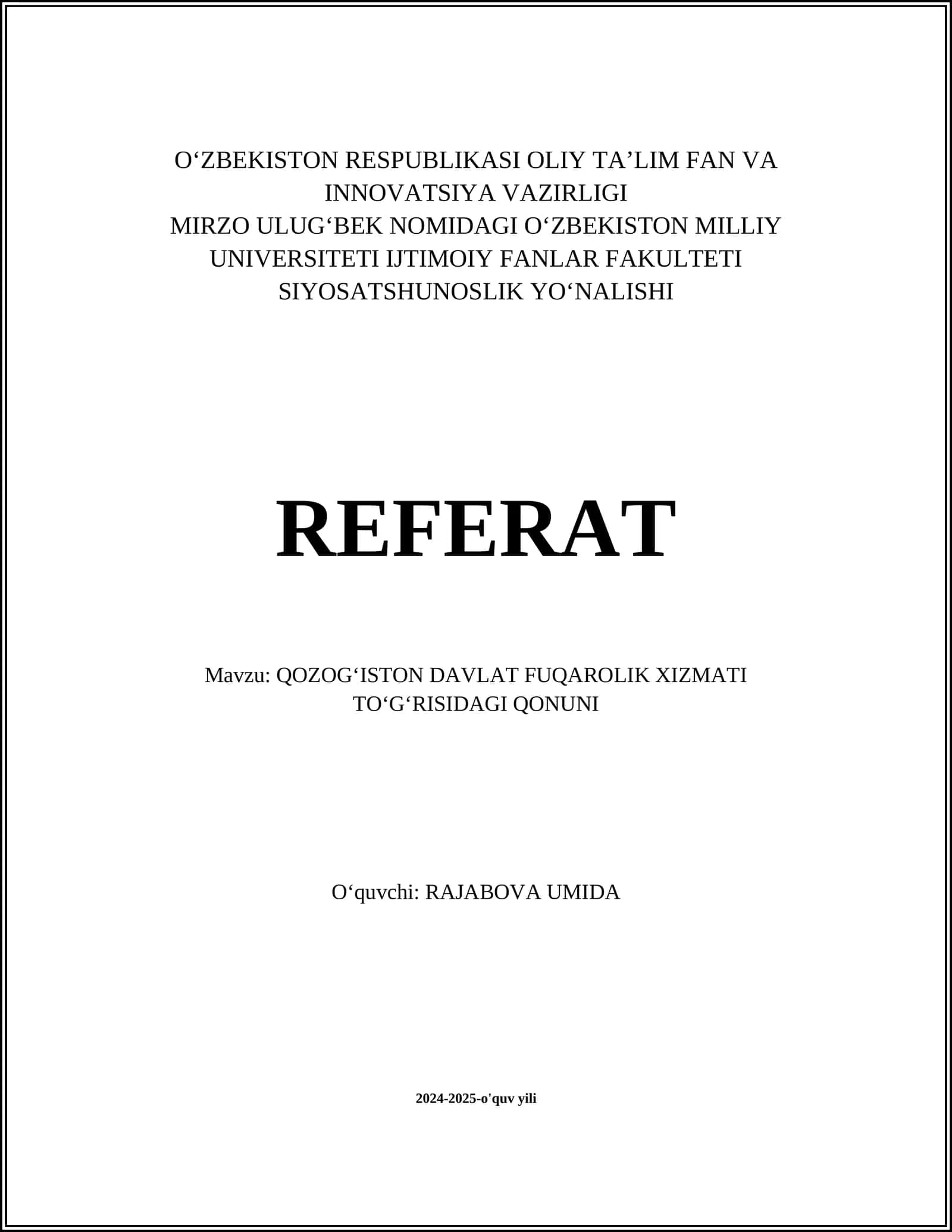 QOZOGʻISTON DAVLAT FUQAROLIK XIZMATI TOʻGʻRISIDAGI QONUNI