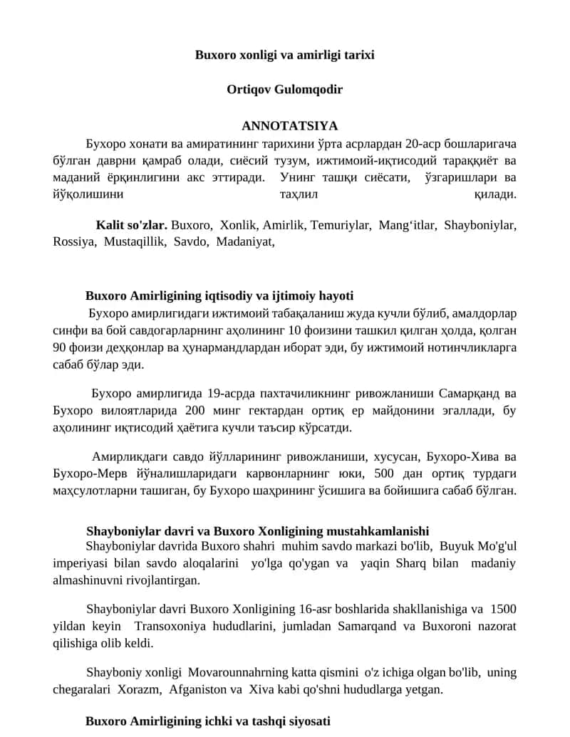 Buxoro xonligi va amirligi tarixi