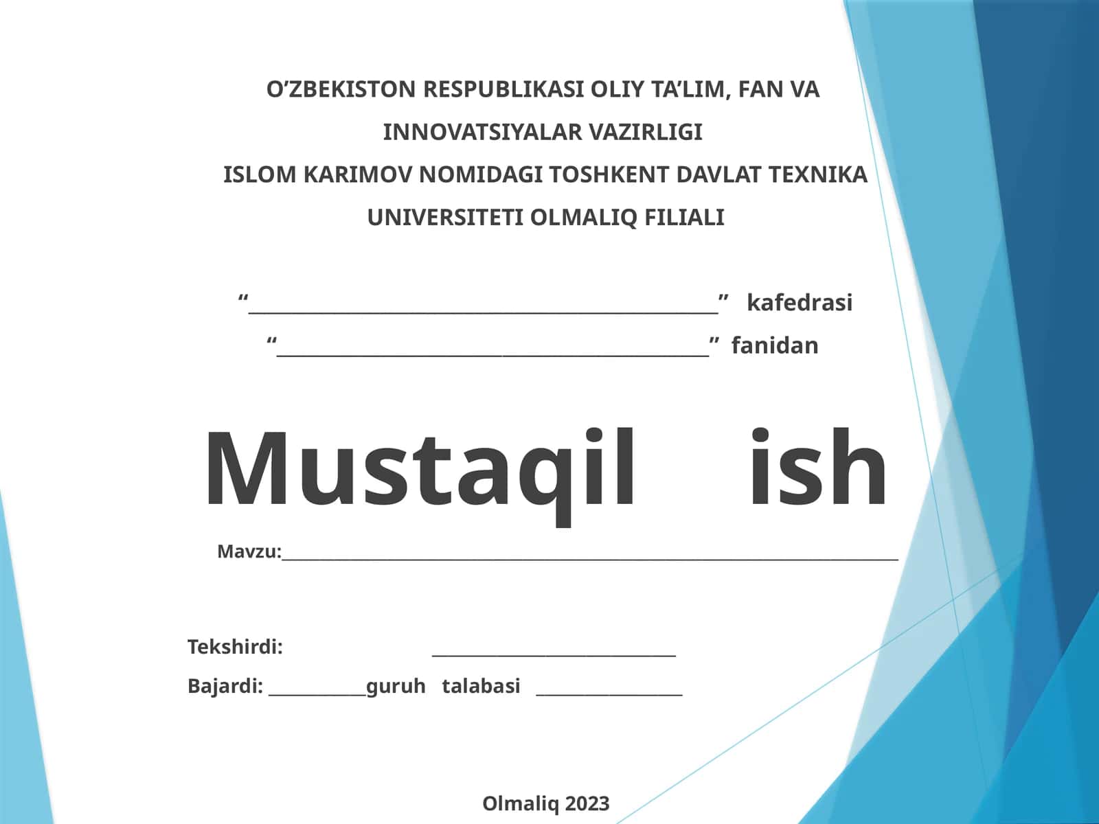 Toshkent davlat texnika universiteti Olmaliq filiali