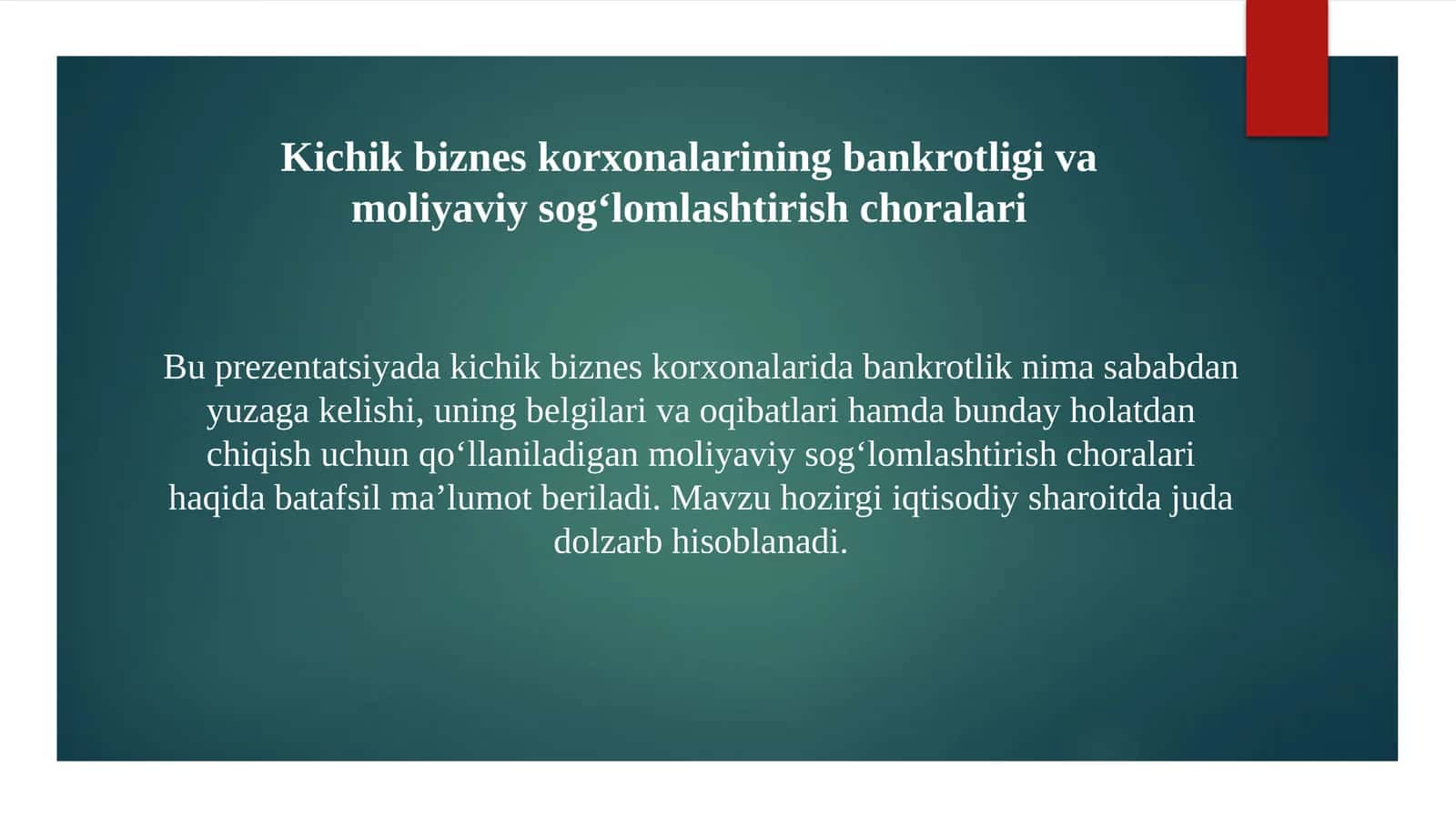 kichik biznes korxonalari bankrotligi