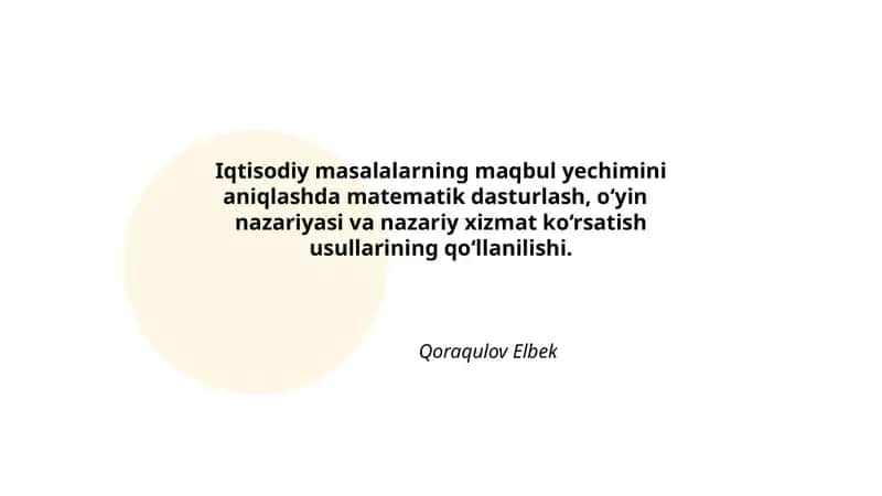 Iqtisodiy masalalarning maqbul yechimi