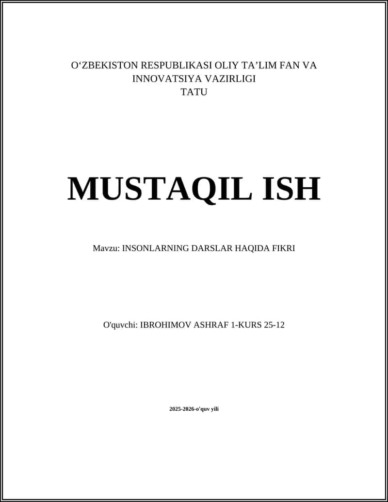 INSONLARNING DARSLAR HAQIDA FIKRI