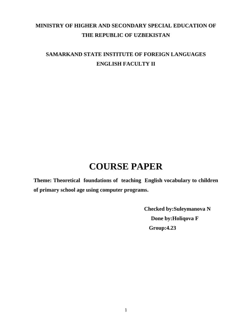 Course Paper on Theoretical Foundations of Teaching English Vocabulary to Children