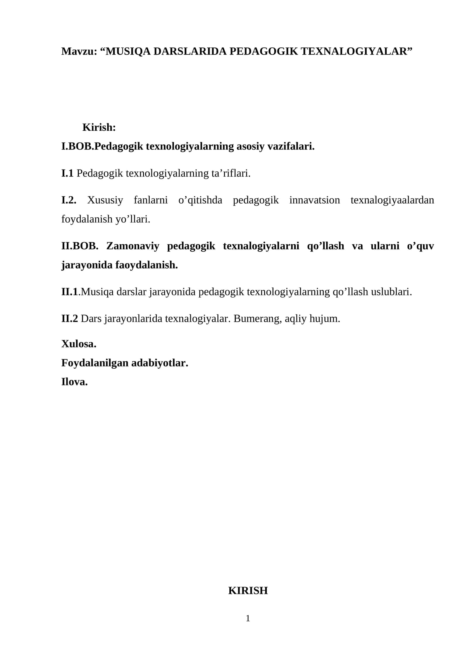 MUSIQA DARSLARIDA PEDAGOGIK TEXNALOGIYALAR