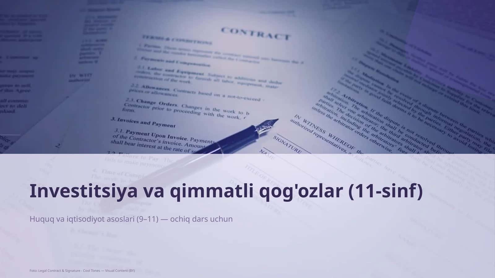 Huquq va iqtisodiyot asoslari (9–11) — ochiq dars uchun