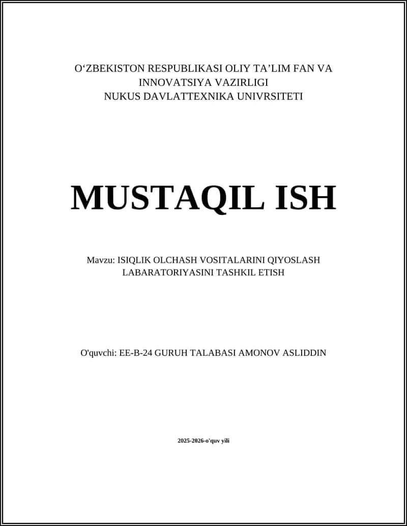 ISIQLIK OLCHASH VOSITALARINI QIYOSLASH LABORATORIYASI