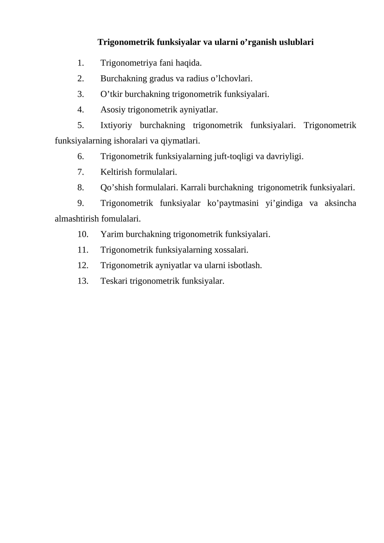 Trigonometrik funksiyalar va ularni o’rganish uslublari