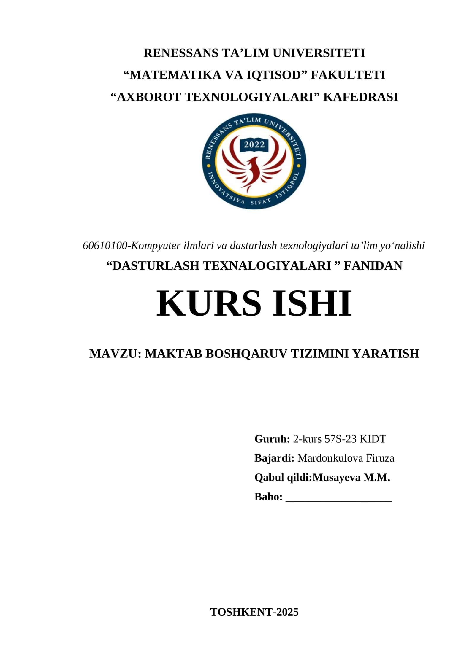 MAKTAB BOSHQARUV TIZIMINI YARATISH
