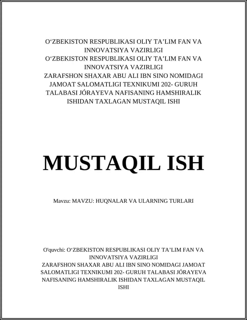 Huqnalar va Ularning Turlari