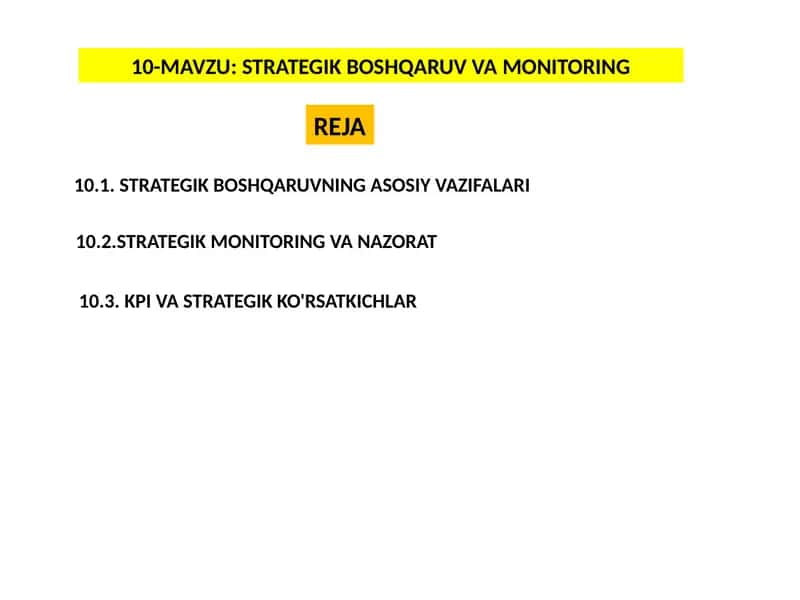 STRATEGIK BOSHQARUV VA MONITORING