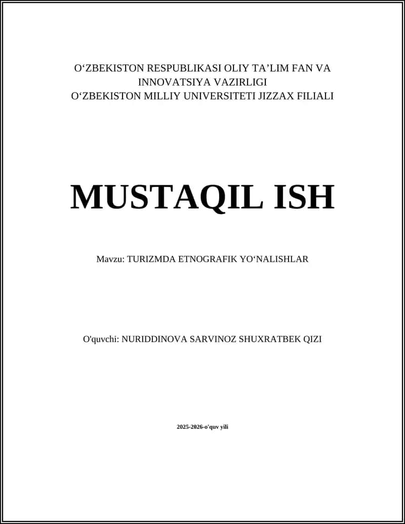 TURIZMDA ETNOGRAFIK YOʻNALISHLAR
