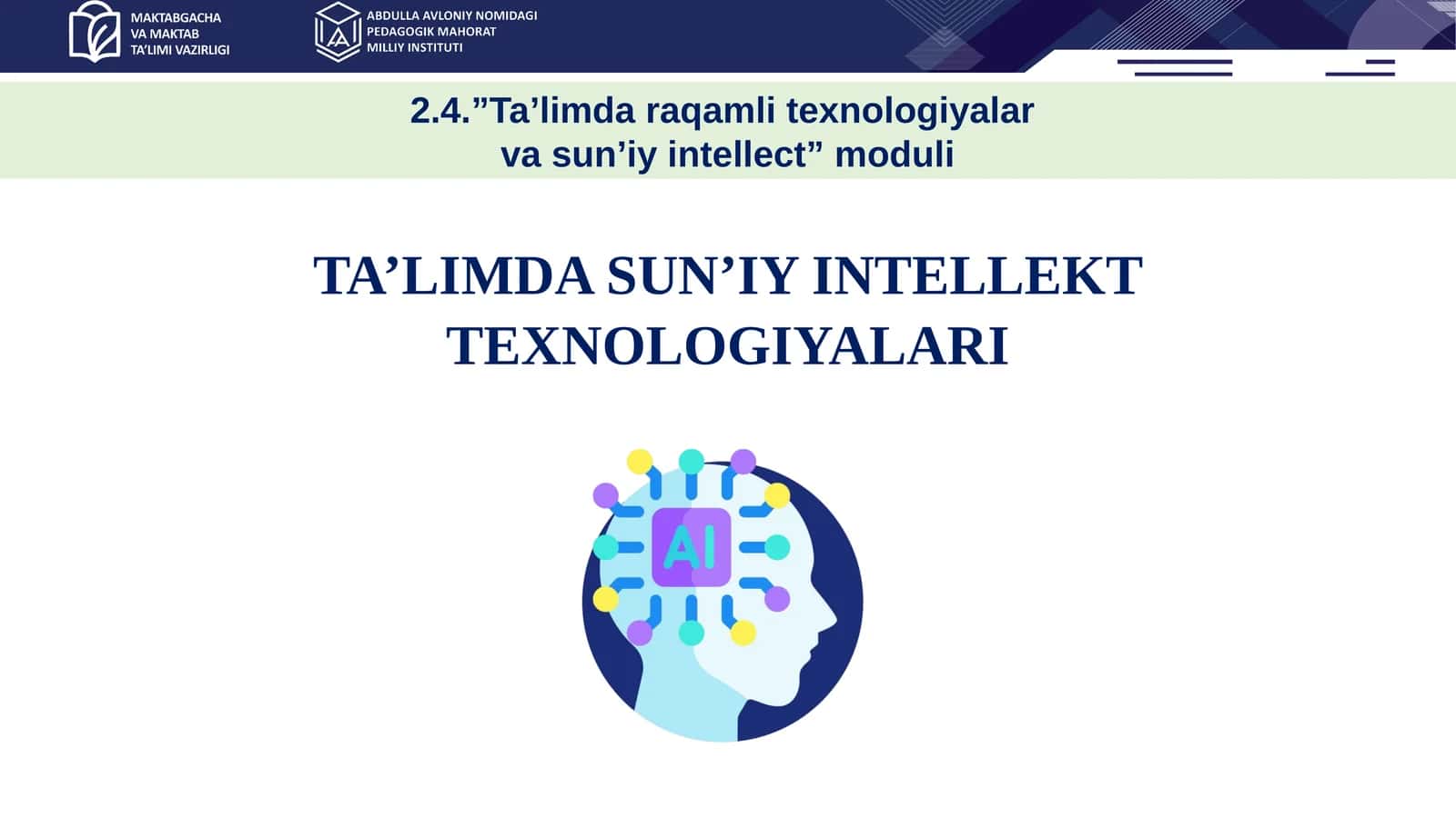 TA’LIMDA SUN’IY INTELLEKT TEXNOLOGIYALARI