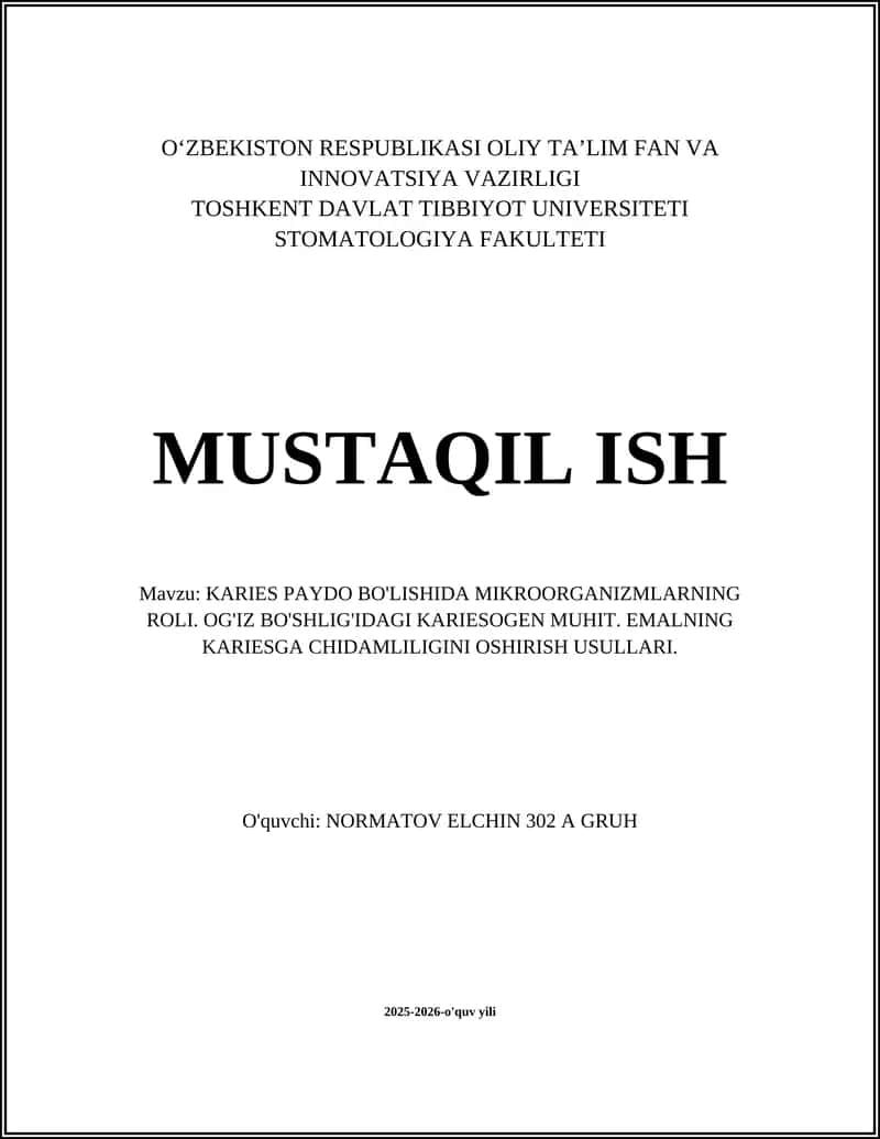Karies Paydo Bo'lishida Mikroorganizmlarning Roli