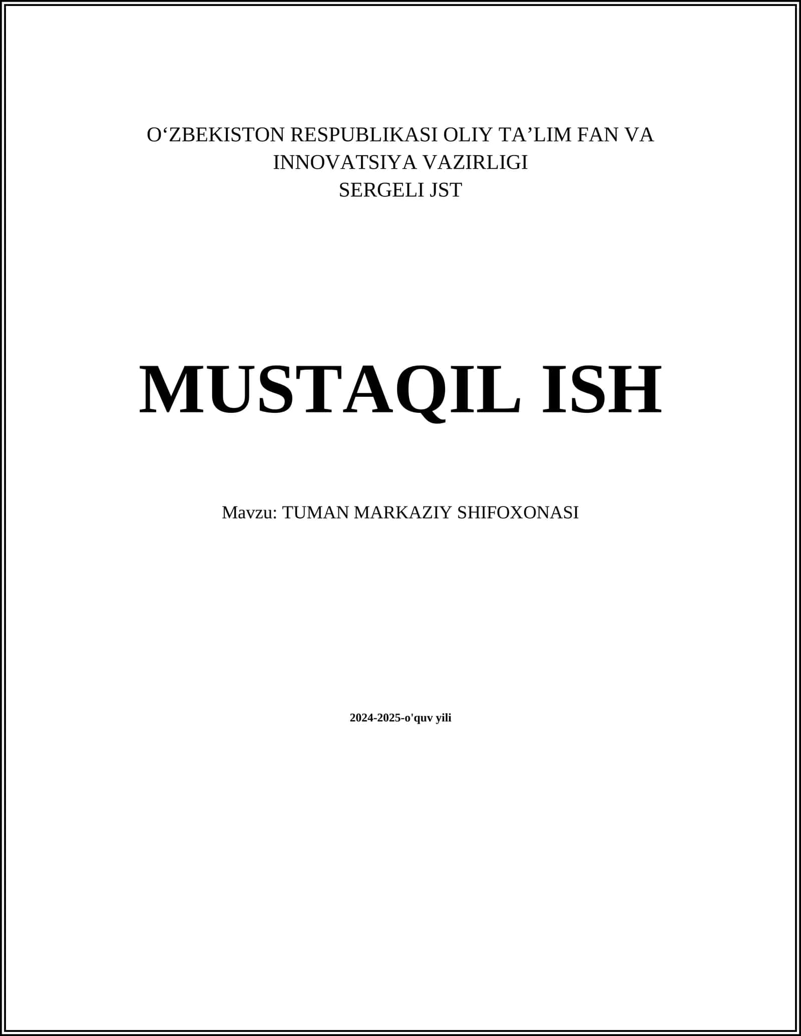 TUMAN MARKAZIY SHIFOXONASI