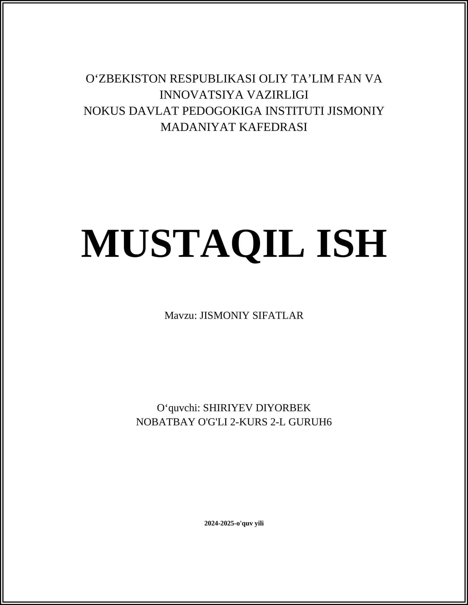Jismoniy Sifatlar
