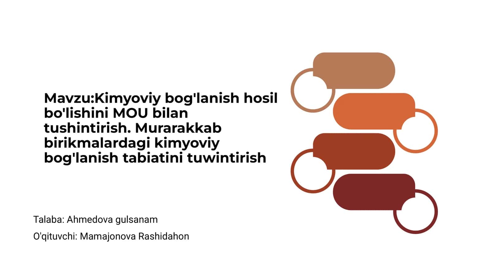 Kimyoviy bog'lanish hosil bo'lishini MOU bilan tushintirish