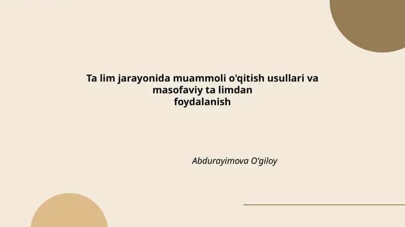Muammoli o'qitishning nazariy asoslari