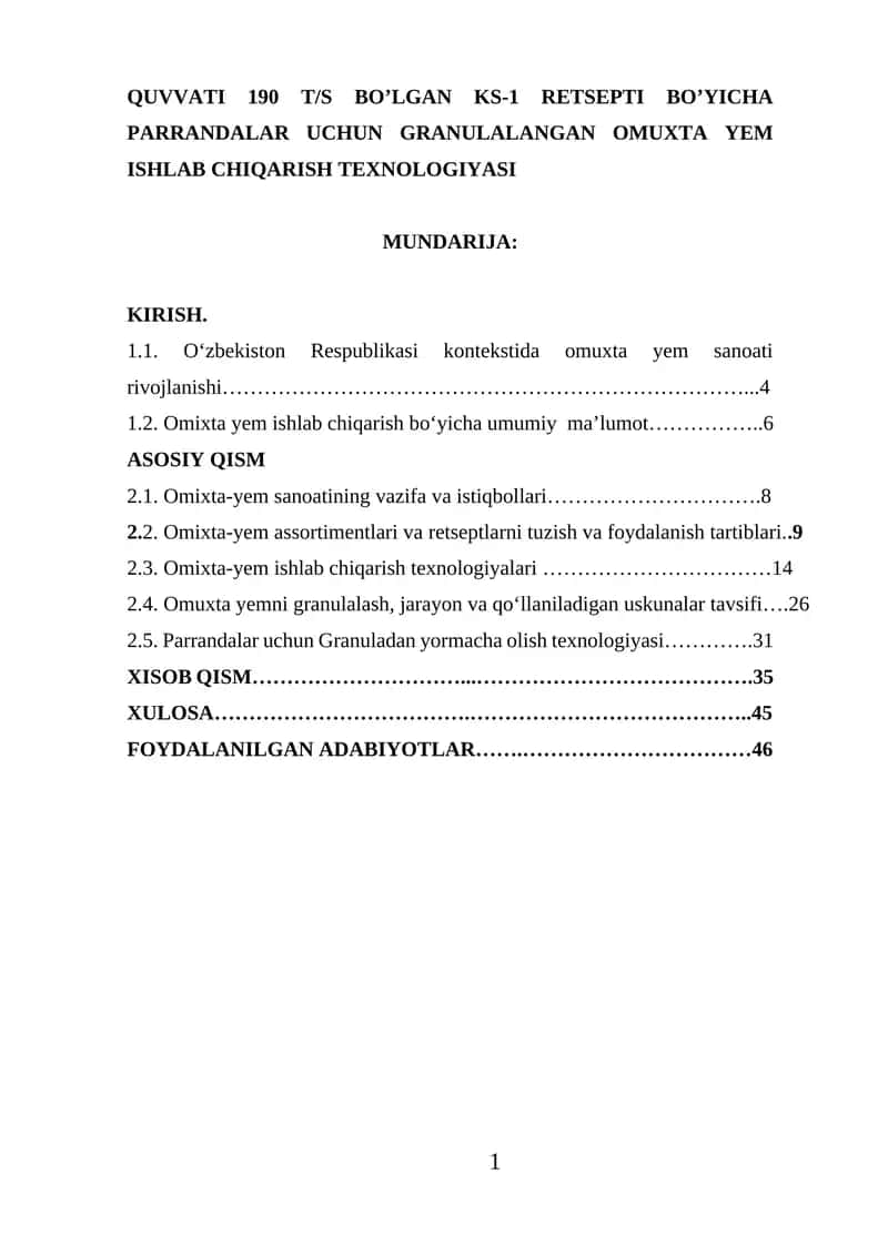 Omuxta Yem Ishlab Chiqarish Texnologiyalari