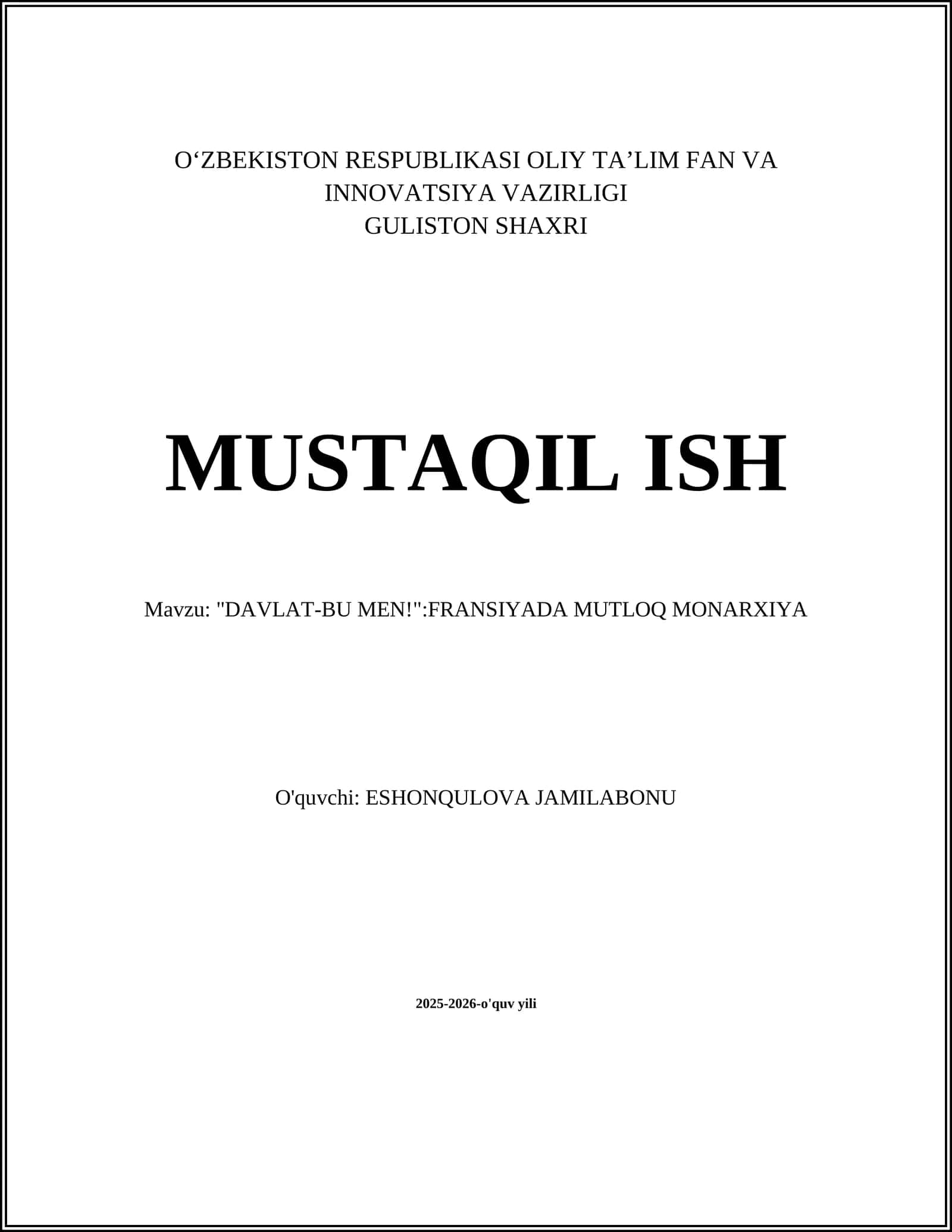 "DAVLAT-BU MEN!": FRANSIYADA MUTLOQ MONARXIYA