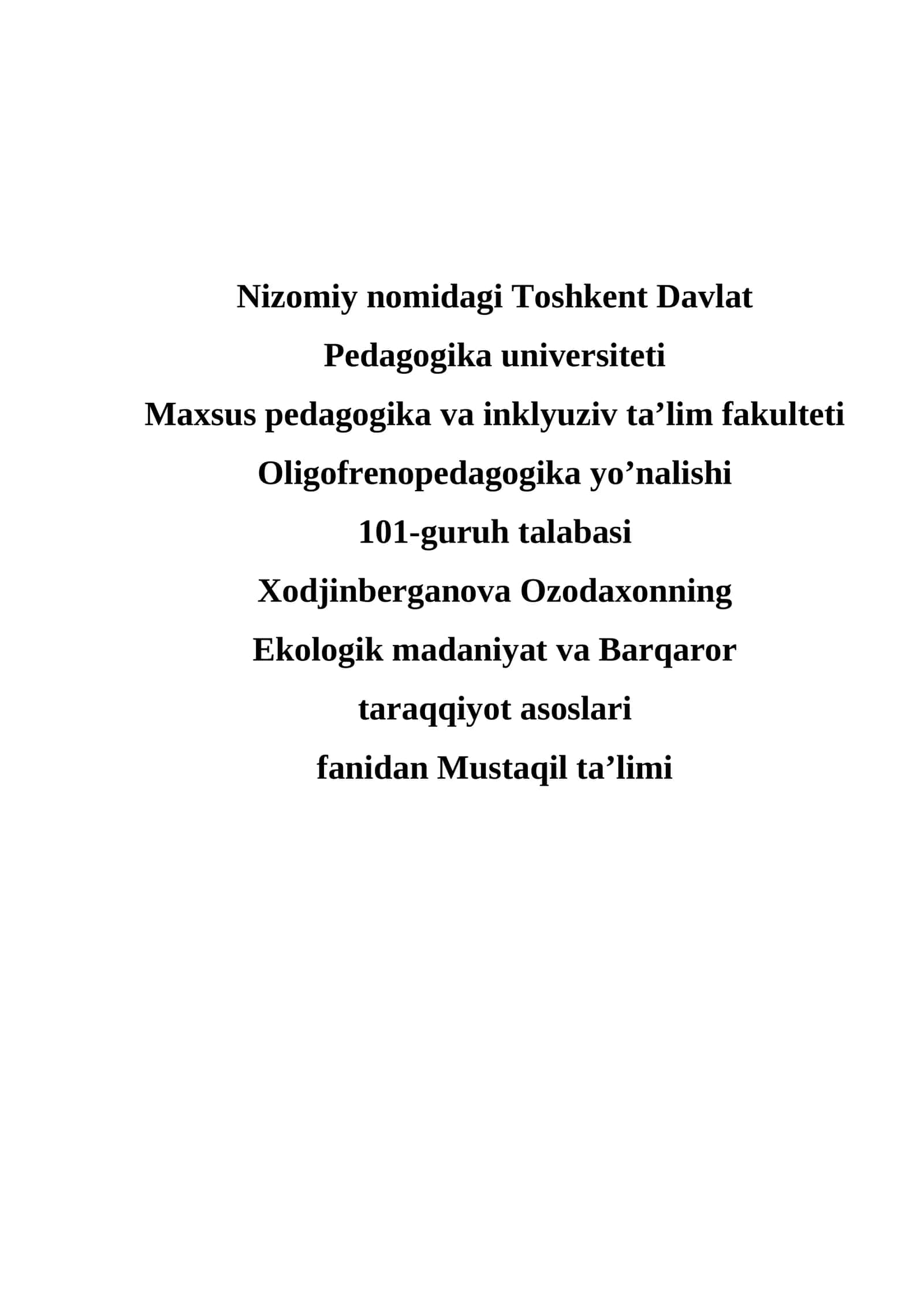 Ekologik madaniyat va barqaror taraqqiyot asoslari