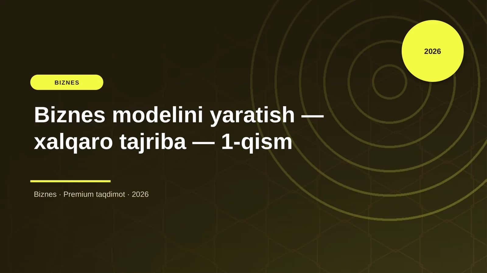 Biznes modelini yaratish — xalqaro tajriba — 1-qism
