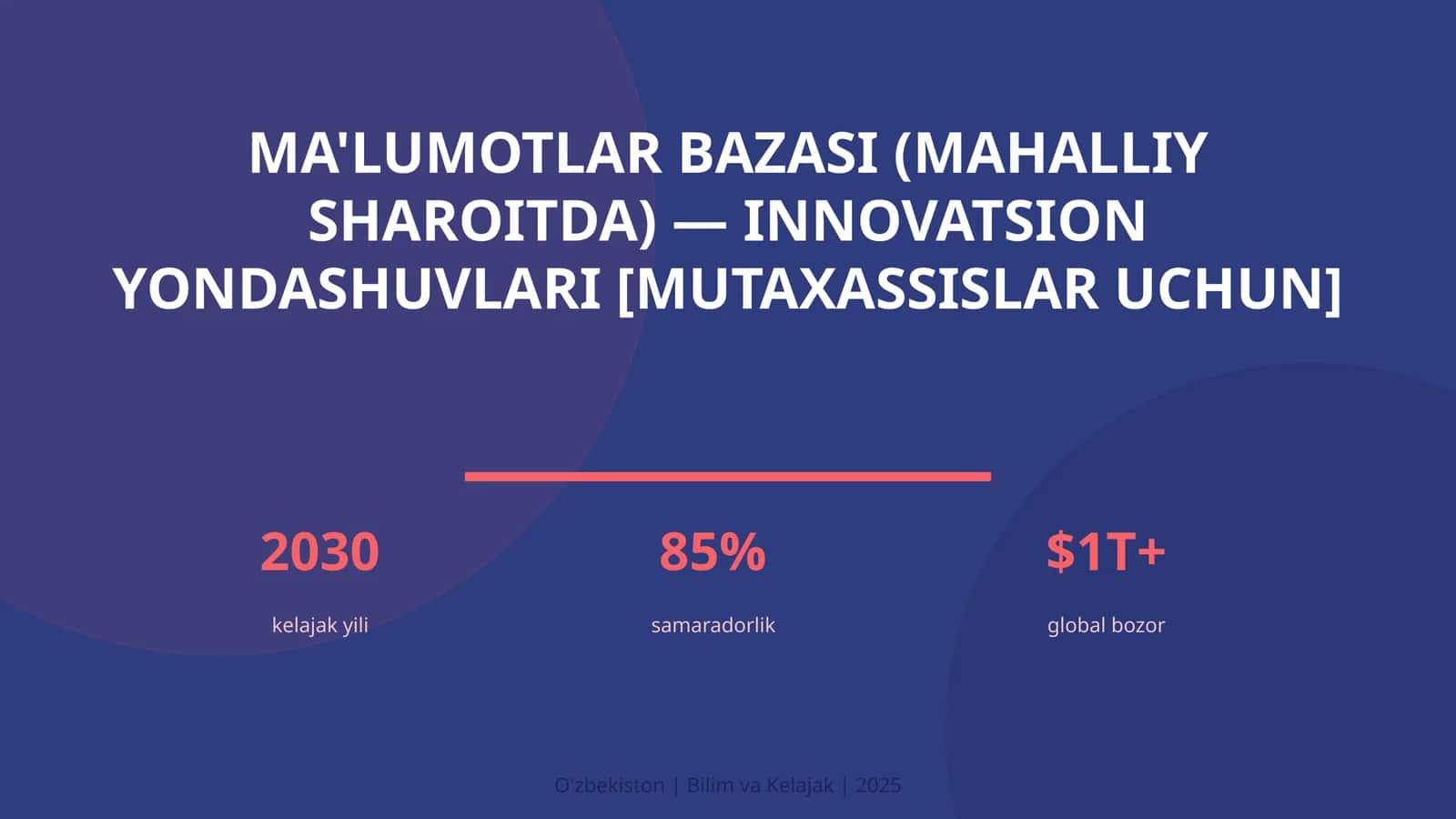 Ma'lumotlar bazasi (mahalliy sharoitda) — innovatsion yondashuvlari [mutaxassislar uchun]