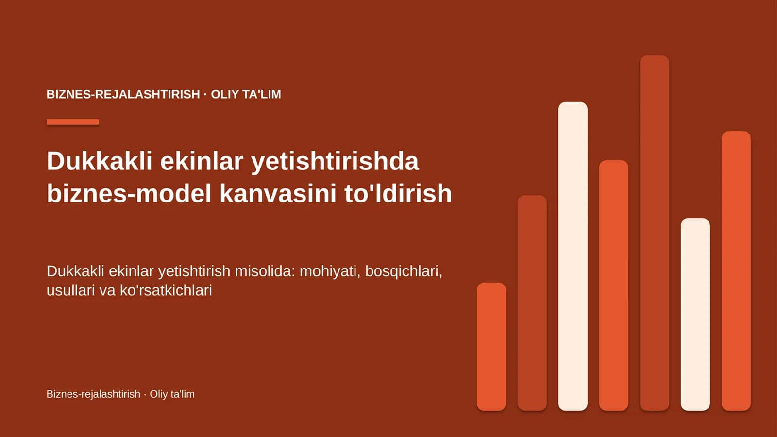 Dukkakli ekinlar yetishtirishda biznes-model kanvasini to'ldirish