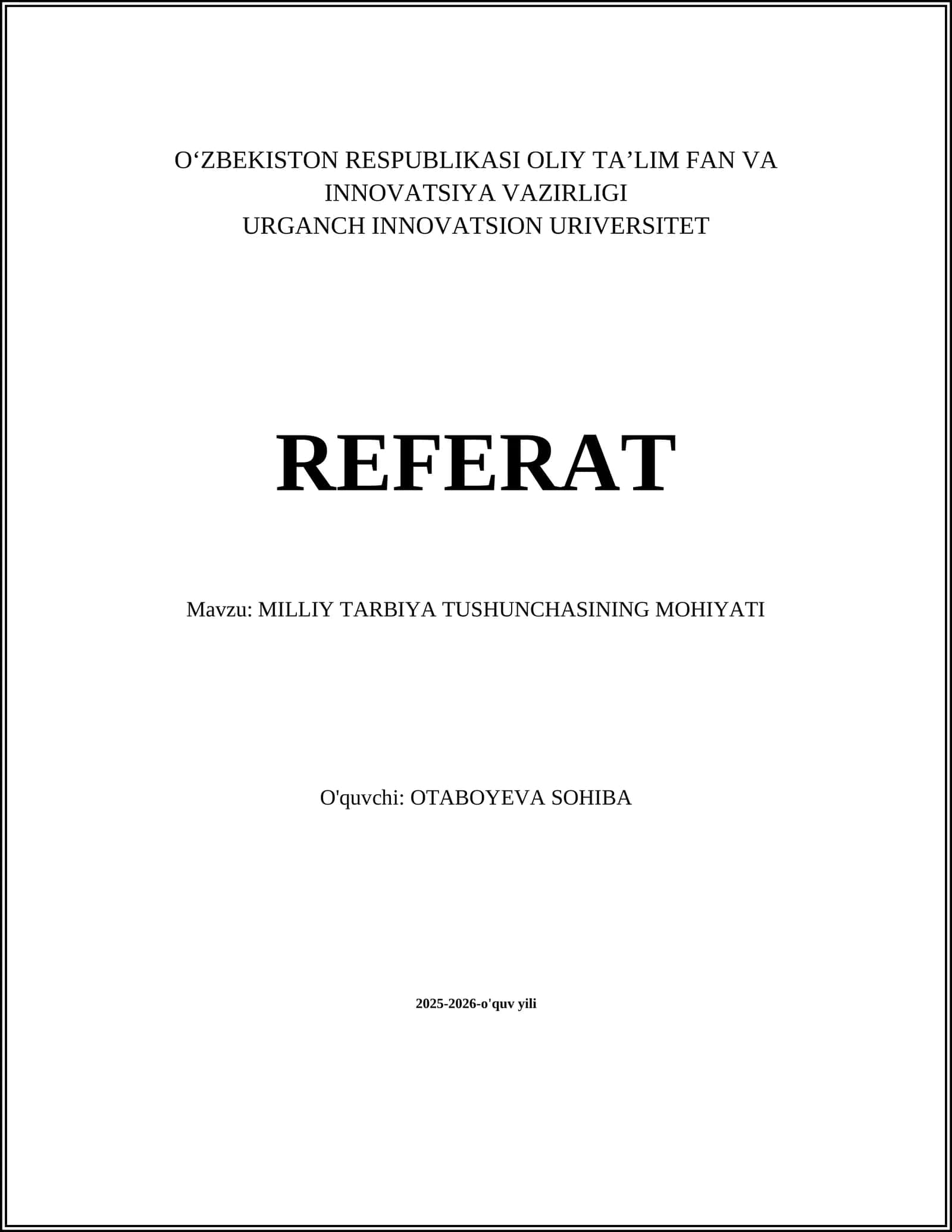 MILLIY TARBIYA TUSHUNCHASINING MOHIYATI