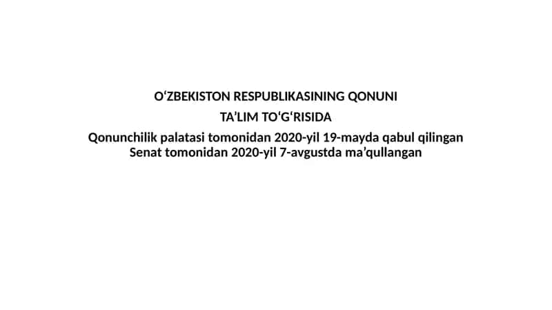 O‘zbekiston Respublikasining Qonuni Ta’lim to‘g‘risida
