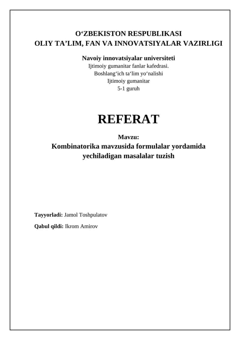 Kombinatorika formulalari va prinsiplari