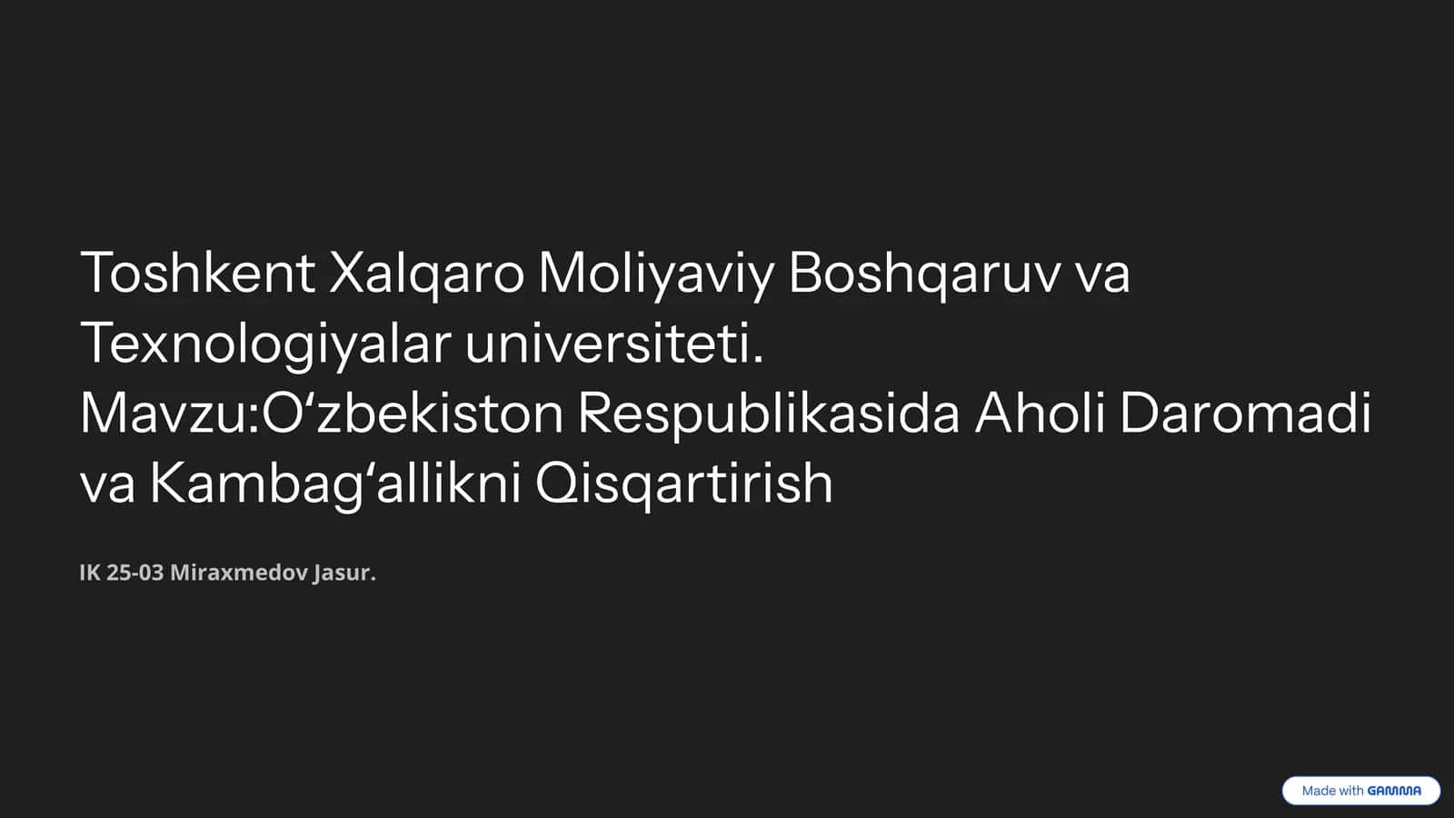 Oʻzbekiston Respublikasida Aholi Daromadi va Kambagʻallikni Qisqartirish